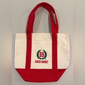 NWT 99 Ranch Market RED Mini Tote Canvas Logo Embroidery Front Pocket